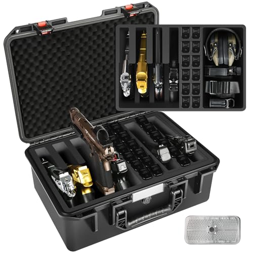 Pistol Gun Case for Multi Handguns - Hold Multiple Pistols & Magazines, Pre-cut Waterproof Hard Shell Gun Box, TSA Approved Pistol Case for SIG Sauer, Smith & Wesson, for Colt, for Revolver, for Glock