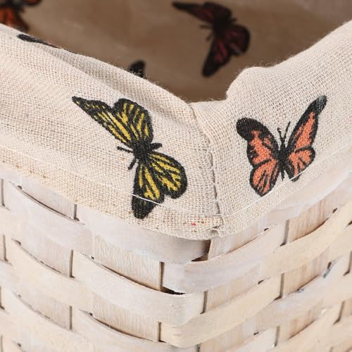 Cesta rectangular de ratán tejida a mano con forro de algodón lino blanco 4