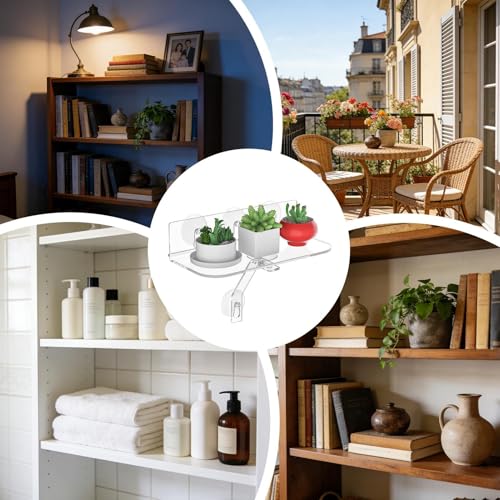 Étagère fenêtre en acrylique : 2 supports flottants transparents pour plantes - 5