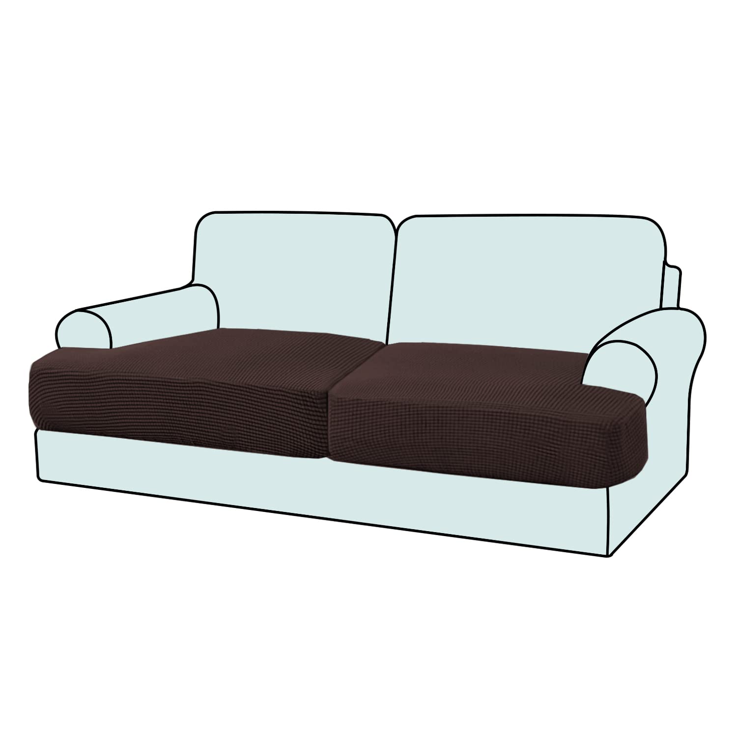 GAMUKAI 2PC Stretch T Cushion Sofa Slipcovers Individually Loveseat Sofa Cushion Covers for 2 Cushion Couch Seat Cushion Covers (Brown, 2)