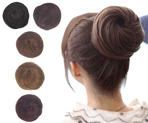Drawstring Human Hair Bun Extensions Remy Updo Extensions Donut Hair Chignons with Clips Synthetic Ponytail Hairpieces Dark Brown
