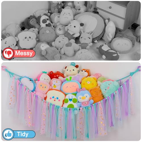 Image of FIOBEE Stuffed Animals Net LED Light Toy Hammock for Kids Bedroom Storage