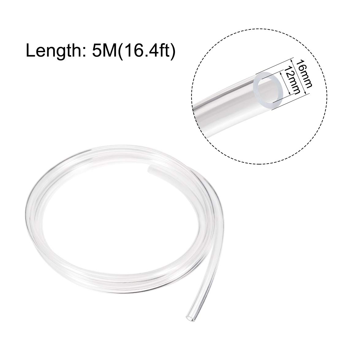 sourcing map Tuyau PVC Vinyle Souple Transparent Clair 12mm ID X16mm OD 5Mètre/16.4ft Tuyau Flexible Plastique