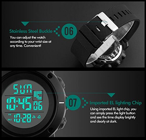 Image of Gosasa Big Face Men Digital Sports Watch Water Resistant Outdoor Easy Read Military Back Light Black Watch