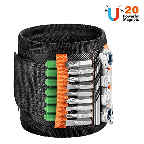 Magnetic Wristband KeeQii Men Tool Wristband with 20 Strong Magnets & Pockets to