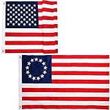 3x5 Heavy Duty Embroidery American Flag x1 Pack And Betsy Ross Flag x1 Pack