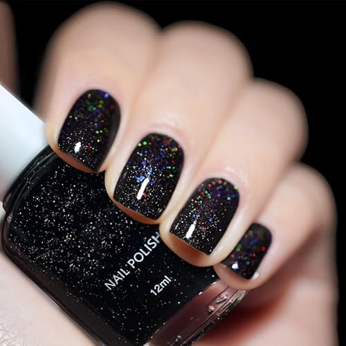COSMOO Black Glitter Quick Dry Nail Polish 12ml