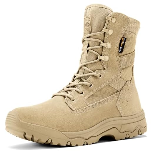 FREE SOLDIER Men's Tactical Boots 8 Inches Lightweight Combat Boots Durable Suede Leather Military Work Boots Desert Boots (Tan, 10.5)