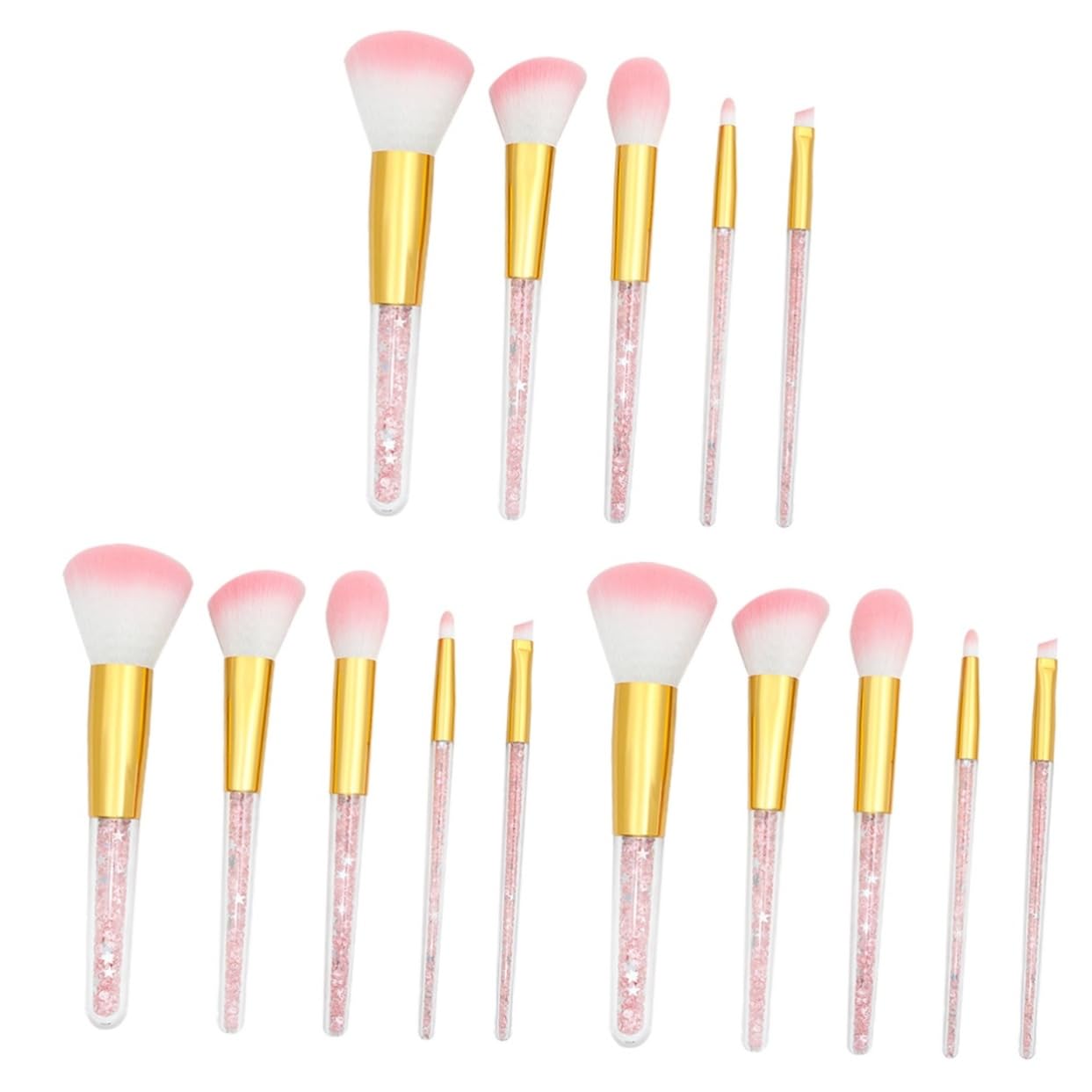 Healeved 15piezas Pinceles De Maquillaje Mango Transparente Brochas Para Base Líquida Polvo y Cejas Accesorios Cosméticos Para Mujeres