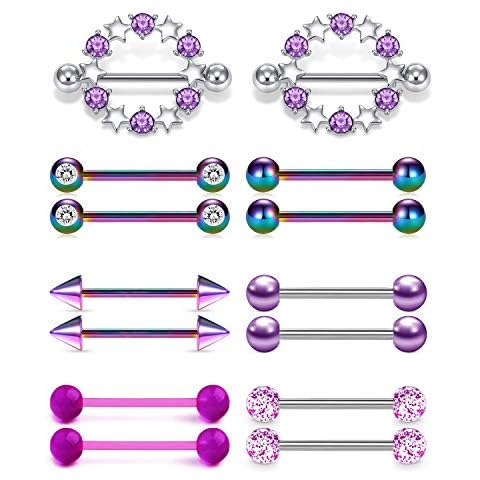 Funseedrr 7 Pares Piercing Pezón Acero Inoxidable 14G 16mm Anillas de Pezón Recto Lengua Barra Piercing Joyas thumbnail