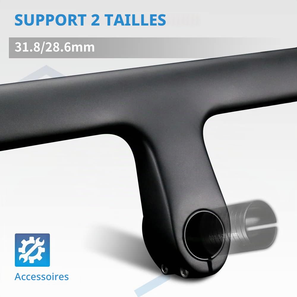 Alfa Pasca cintre carbone velo route 1-1/8" guidon carbone vélo de route routage interne intégré cintre velo de route UD mat 1-1/4" OD2 440 * 100mm | Guidon de vélo de course en carbone 31,8 mm UD mat en fibre de carbone entièrement interne