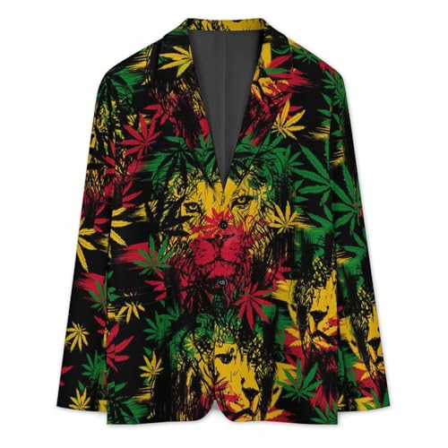 Men's Casual Blazer Two Button Sport Coat Slim Fit Lion Head with Cannabis Marijuana Leaves Suit Blazer Jacket3