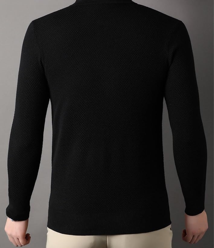 Mens Polo Collar Wool Sweater Honeycomb Pattern Autumn Winter Fashion Casual Sweaters
