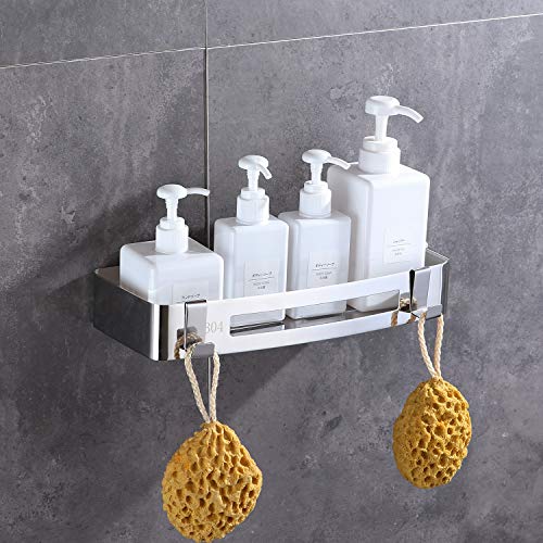 Celbon RVS Badkamer Plank Wandmontage met 2 Haken Opbergplank Badkamer Keuken Sliver Chrome Opbergmand (Vierkant)