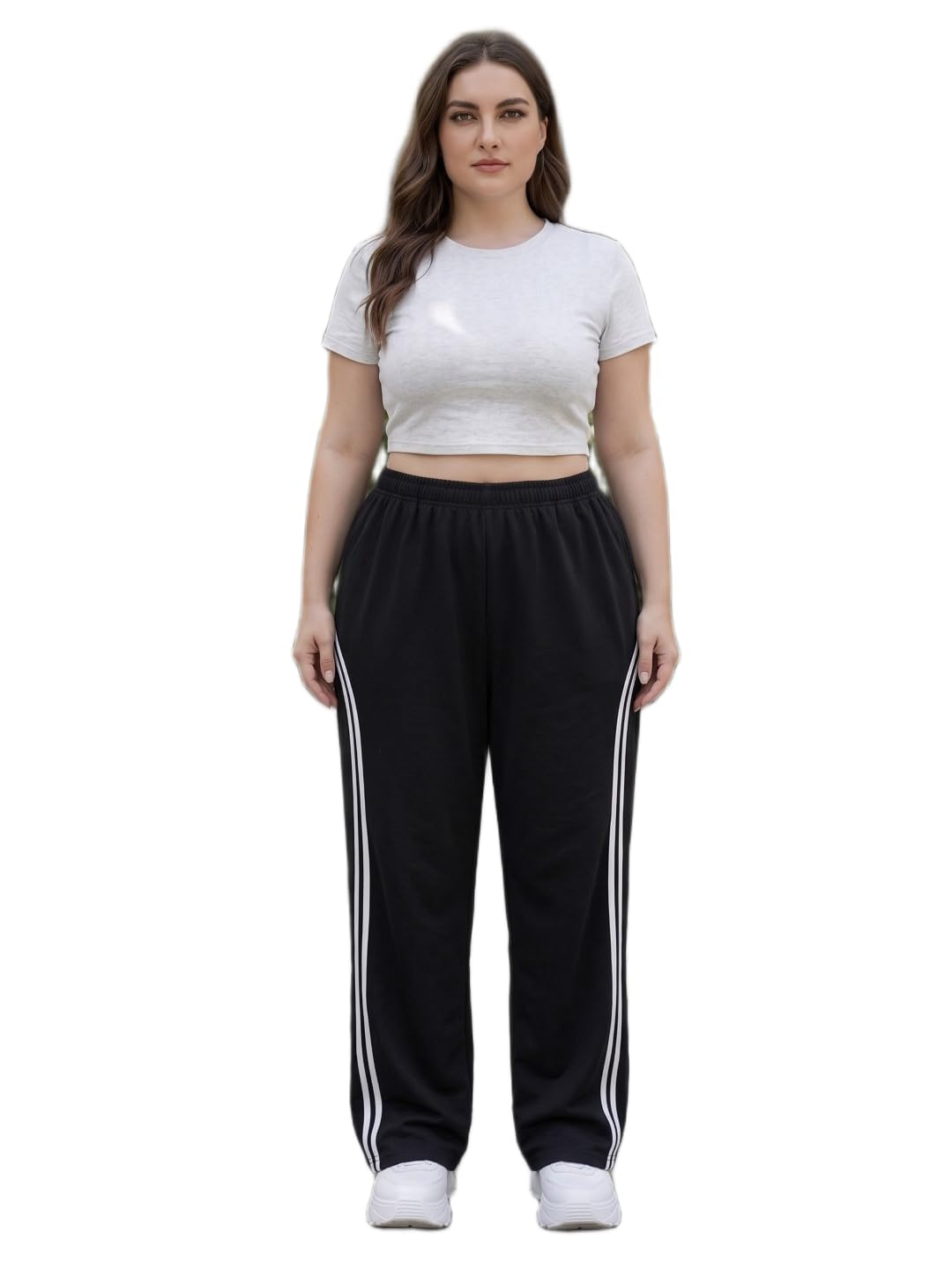 Women's Black Wide Leg Track Pants | Contrast Side Stripe Elastic Waist Trouser-picture-23