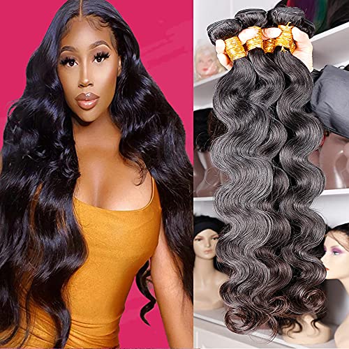 DFX Hair Body Wave Human Hair Bundles 9A Grade Virgin Brazilian Hair Weave Bundles Natural Black Wavy Hair Extensions (22 24 26, body wave 3 bundles)