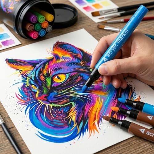 Image of SMILE Professional 48 Colors Acrylic Marker Pen Set - Multi Surface Paint Pens for Rock, Glass, Canvas, Wood, Ceramic, DIY Craft & School Projects