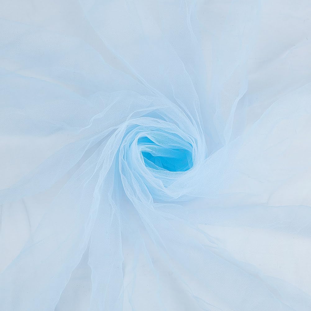 OLYCRAFT 2m/2.2 Yards Light Blue Tulle Fabrics 1.6m Wide Chiffon Sheer Crepe Fabric Chinlon Tulle 0.1mm Thick Gauze Mesh Bolt Net for Wrapping DIY Sewing Crafts Wedding Party Decorations
