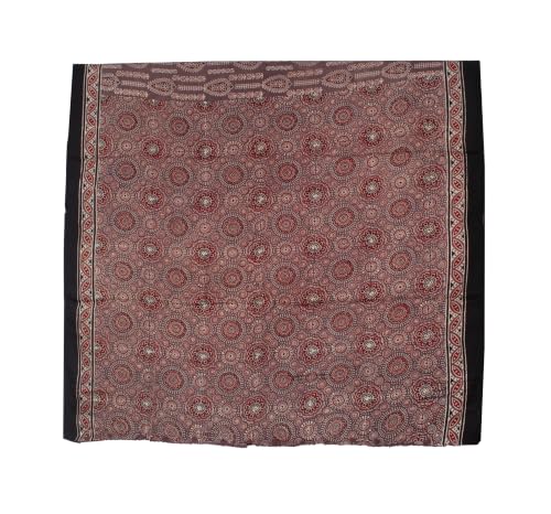 Image of Ethnics of Kutch Womenss Ajrakh Modal Silk Natural Dye Hand Block Print Saree with Blouse Piece - 5.5 Mtr Length