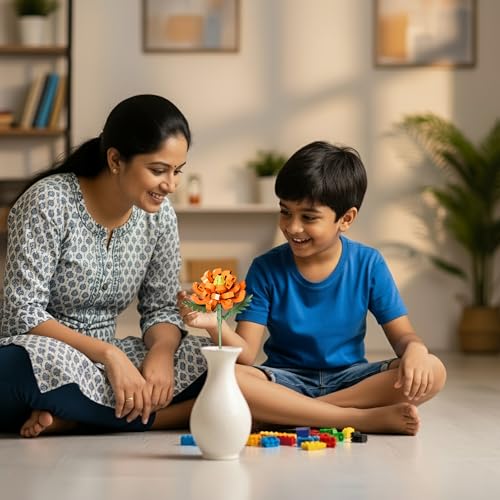 Image of STEM Chrysanthemum Flower Building Blocks Set (81 Pcs, 12-in-1) | DIY Flower Pen Stand Kit for Kids 6+ Years (Boys & Girls) | Creative Craft & Learning Toy | Ideal Gift for Kids
