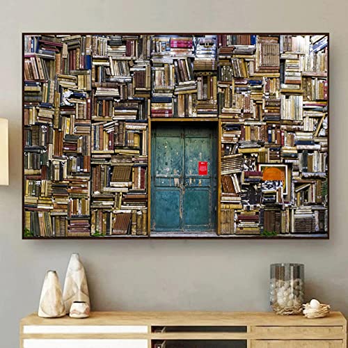 Art mural pour chambre toile bibliothèque rétro peinture vintage premium