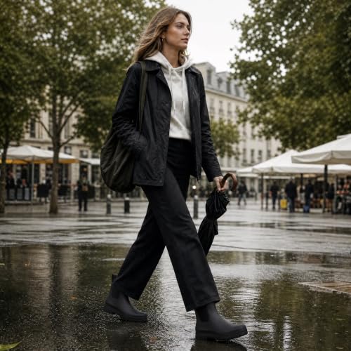 Image of planone Women's Fashion Waterproof Short Chelsea Rain Boots Durable Non Slip Ankle Rubber Boots Work Booties Lightweight Outdoor Garden Shoes with Removable Insole
