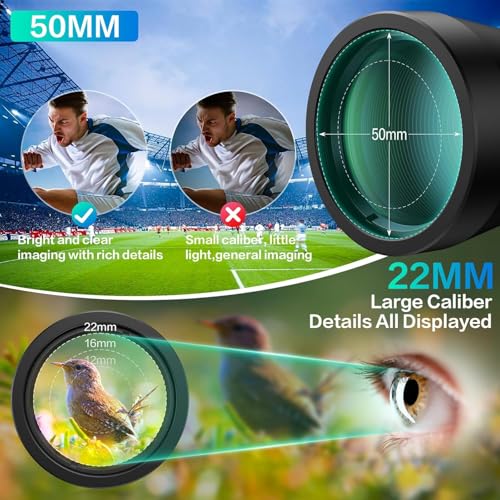 Binoculars 12x50 for Adults and Kids Compact Binoculars with Clear Low Light Version Large Eyepiece Waterproof Durable & Clear Binoculars for Bird Watching Hunting Travel Theater Concerts