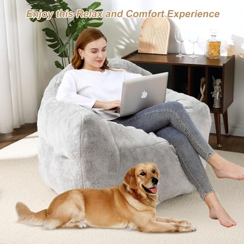 Image of GarveeHome Bean Bag Chair with Filler, 51 inch Giant Bean Bag Sofa for Adults Kids, Soft Cozy Large Beanbag Sofa Chair with Armrests for Living Room Bedroom, Light Grey
