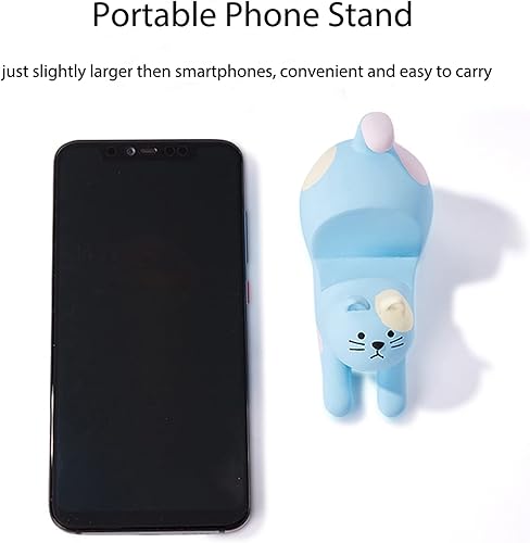 Miniatura 5 de Blue Cat - Soporte para teléfono inteligente para escritorio, lindo soporte de teléfono Kawaii para iPad, iPhone, Huawei, Samsung, Xiaomi, 2 en 1,