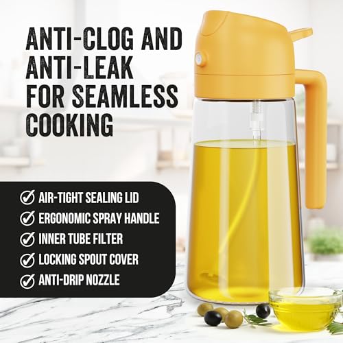 Image of Oil Sprayer Dispenser for Kitchen - 2 in 1 Spray Pour Olive Oil Dispenser Sprayer Bottle for Cooking Grilling Kitchen Salad Barbeque - Refillable Reusable Multifunctional Oiler 16oz (470ml)