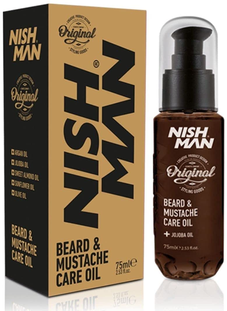 NISHMAN Beard Oil with Argan and Jojoba Oil 75 ml | Nourishing Oil with Jojoba and Argan for Sensitive Skin, Natural and Plant Based