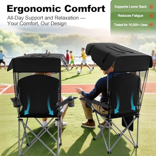 Image of VTOY Portable Camping Chair with Canopy - Folding Chair with Canopy, Durable 600D Oxford Canopy Chair for Camping, Beach, Picnics, Fishing & Sports (1Pack Black)