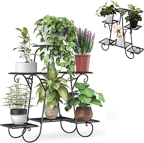 Image of 6-Tier Rust-Proof Metal Plant Stand for Balcony & Indoor Use - Heavy-Duty Gamla Stand for 6 Pots (Lohe Ka Stand) (A SHAPE PLANT STAND)
