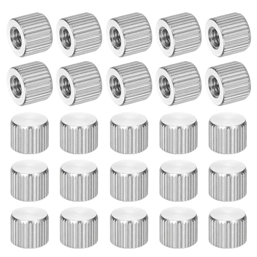 PATIKIL M5 Knurled Thumb Nuts, 25pcs Nickel Plated Female Thread Type Flat Head Blind Hole Round Hand Tighten Knob Fasteners Screw Cap Adjust Lock Position, D10mm x H8mm