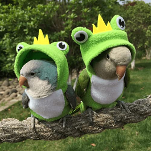Image of Bird Costume Diaper Flight Suit Frog Shape Hoodie Clothes Cosplay Photo Prop for Parrots Parakeet Cockatiel Sun Conure, Small Animals Apparel (Green Without Diaper, Large), (BPF1)
