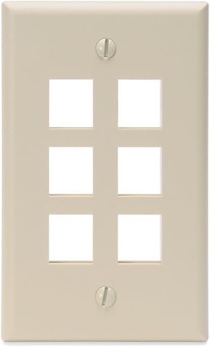 Leviton 41080-6IP QuickPort - Placa de pared, una sola banda, 6 puertos, color marfil Negro -,Marrón,2-Gris,Marfil,Blanco