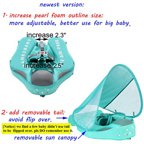 Mambobaby Non Inflatable Newest Size Improved Add Tail Avoid Flip Over Baby Pool Float With Canopy Infant Solid Swimming Float Swim Trainer #TOP2
