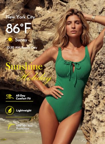 Image of Aleumdr Womens Textured One Piece Swimsuit Tummy Control Bathing Suit Tie Knot Cutout Swimwear
