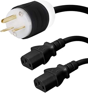 NEMA 6-15P to 2X C13 Y Splitter Cord - 5 Foot, 15A/250V, 14/3 AWG - Iron Box # IBX-2726-05