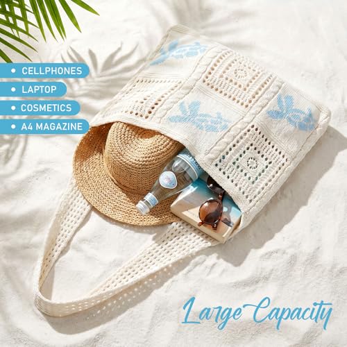 Image of hatisan Crochet Bag for Women, Handmade Knit Beach Tote Bag Summer