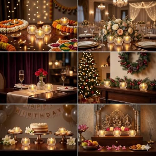 Image of CAVY LED Tealight Candles Flameless & Smokeless Decorative Candles Tealight with Ripped Crystal Design Battery Operated Flickering Candle for Diwali Decoration,Wedding,Birthday,Home Decor (Set of 48)