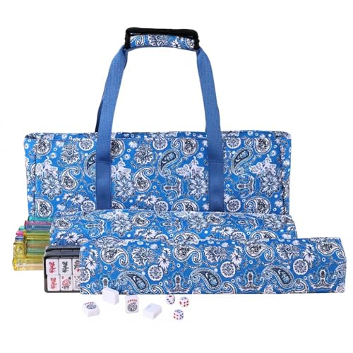 Bolsa para fichas Mahjong azul con compartimentos