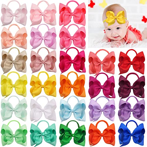 2Pcs 6 Inches Ribbon Baby Girls Headbands Infant Elastic Hairbands Large Cheer Bow Hair Band Accessories for Child Toddlers Girls (White)3