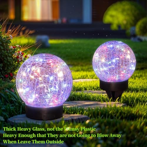 Beautyard Solar Globe Lights Outdoor Large Garden Decor USB Charged 4.72" Diameter 40LED 1000mAh Solar Cracked Glass Globe Lights for Outdoor Indoor Decor (4.72'' Large 2 Pack Colorful) by Beautyard - Image 4