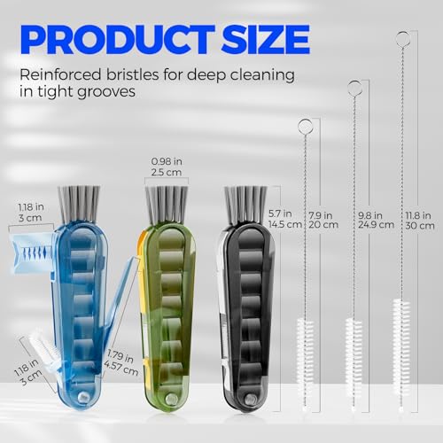 Image of Holikme 6 Pack 4 in 1 Cup Lid Cleaning Brush 3 Straws Bottle Brush,Black | 4 in 1 Cup Lid Cleaning Brush Multifunctional Bottle Brush, Silicone Cup Lid Gap Cleaner, Bristle Crevice Cleaning Brush