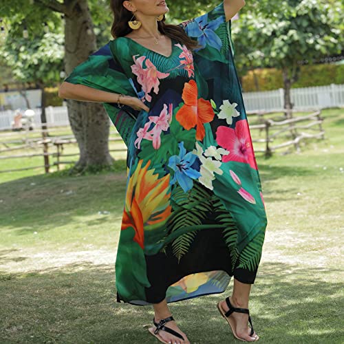 Cache-maillot de bain ample imprimé floral col en V léger