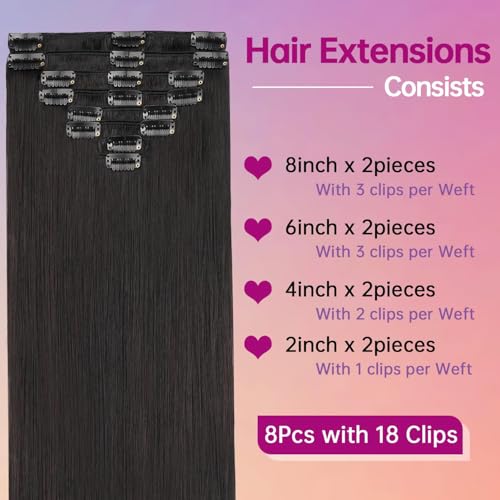 Image of Invisible Clip in Hair Extensions Real Human Hair 22 Inch 8pcs /110g