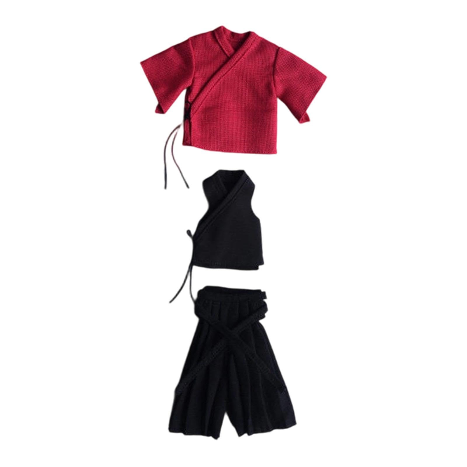 MagiDeal 1/12 Scale Action Figure Clothes Dress Samurai Uniform Japanese Style Miniature Clothing Doll Clothes for 6 inch Male, Red Black