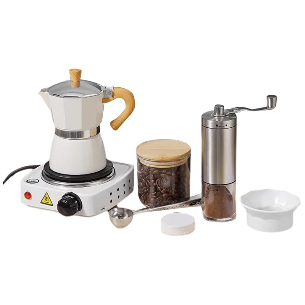 Cafetera Moka de Aluminio con Molinillo Manual y Dispensador de Moka. Cafetera Expreso CláSica para Cocina, 150 Ml (UE).