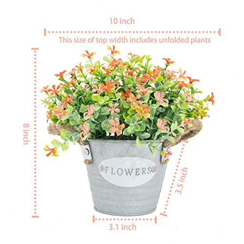 Mixrose Artificial Eucalyptus Faux Plants Mini Fake Plants Eucalyptus Stems With Flowers In Rustic Metal Pots Artificial Plants For Home Office Kitchen Bathroom Decor Indoor (Orange Red) #TOP1